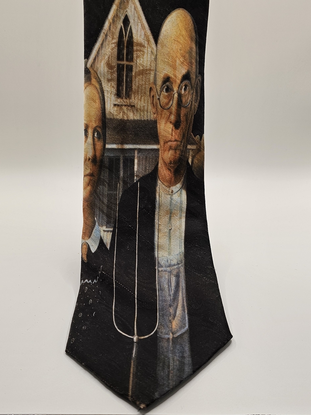 Ralph Marlin Black Novelty "American Gothic" Print Tie
